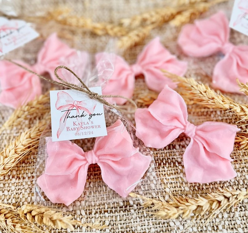 Pink Bow Shaped Soap Favors - Handmade Party Favors, Baby Shower Gifts, Bridal Shower Keepsakes, Elegant Guest Soaps
